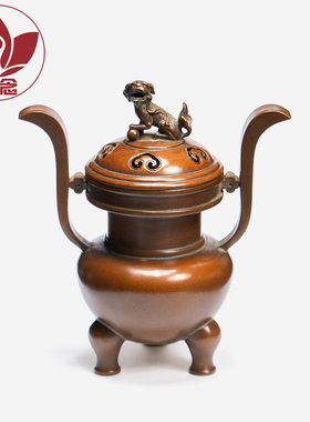 庆松堂苏工铜炉名家胡庆松制三足朝冠耳紫铜熏炉复古禅意摆件香道