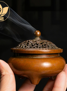 庆松堂苏工铜炉名家胡庆松复古紫铜圆脚鬲式熏炉收藏礼佛熏香