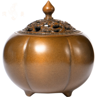 庆松堂苏工铜炉名家胡庆松制南瓜三足熏炉紫铜摆件把玩收藏熏香炉