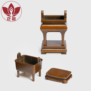 庆松堂苏工铜炉名家胡庆松制四足方鼎炉手工复古香道紫铜香炉