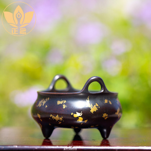 正念巧生炉铜炉名家陈巧生制点金冲天耳三足炉复古宣德炉赏玩F300