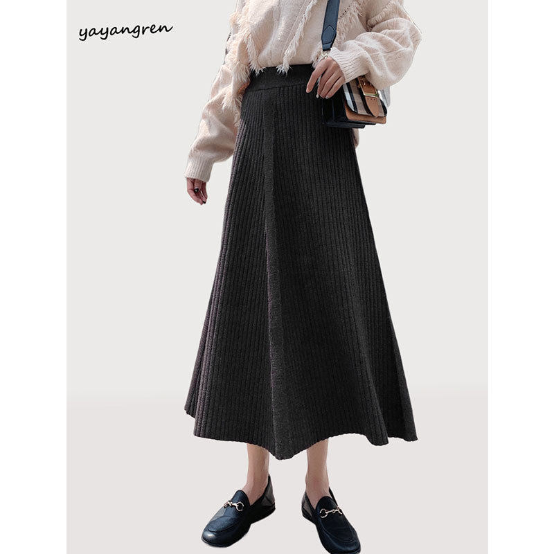 灰色针织半身裙女2026新款秋冬加厚高腰a字大摆伞裙垂感冬天长裙