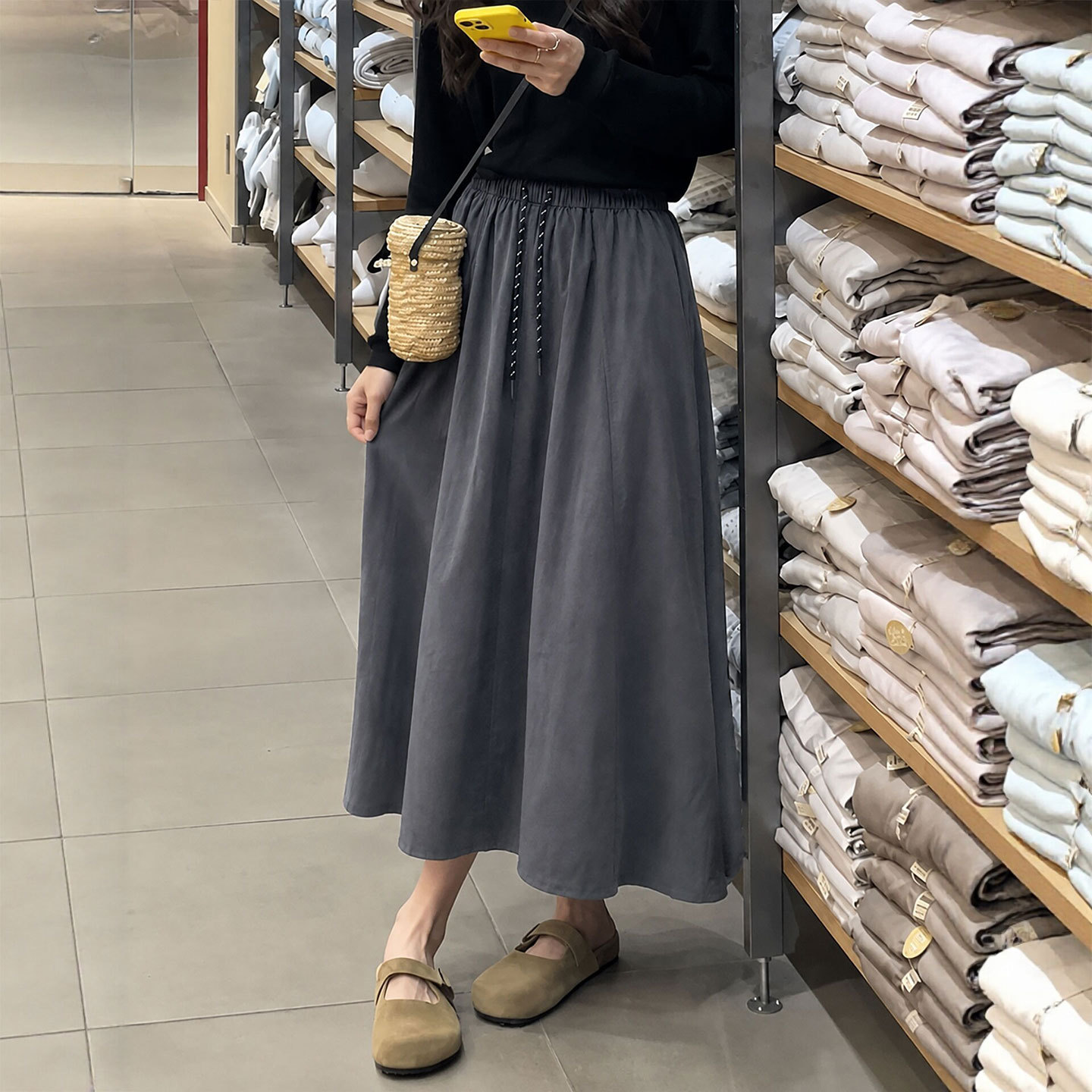 灰色工装半身裙女士夏季2026新款小个子a字长款抗皱速干南瓜裙子