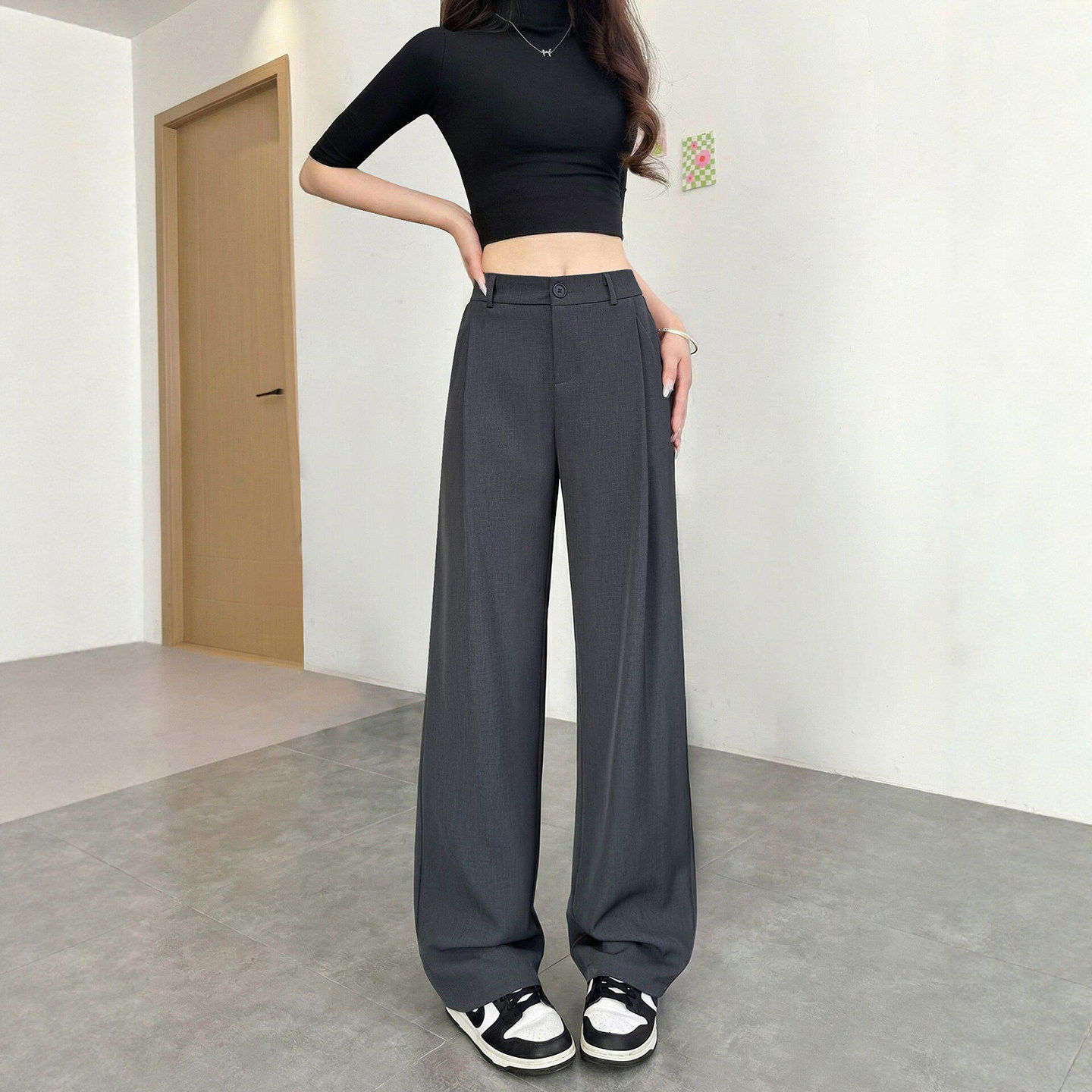 灰色西装裤女夏季薄款2026新款垂感休闲西裤小个子直筒窄版阔腿裤