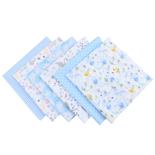 厂家批发 新品 斜纹印花布料 6片蓝色系 手工拼布纯棉床品面料