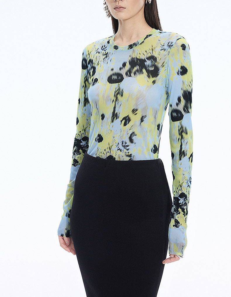 2026新款江南同款花卉单圆领长袖皮肤衣衫印花BM6055