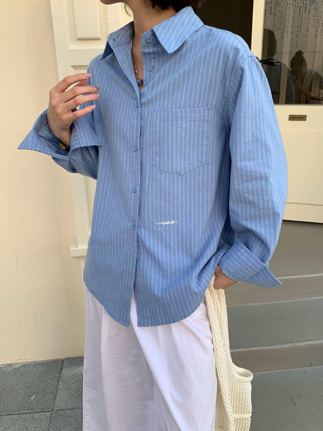 2026新款外贸单翻领条纹长袖衬衫女宽松显瘦休闲百搭上衣MH1072