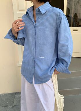 2026新款外贸单翻领条纹长袖衬衫女宽松显瘦休闲百搭上衣MH1072