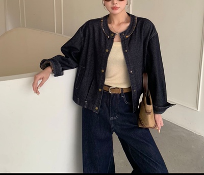 2026新款外贸单圆领长袖牛仔外套女宽松显瘦休闲百搭上衣MH1006