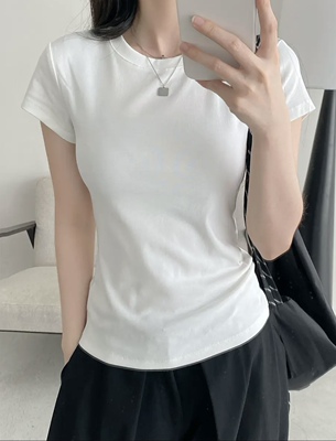 2026新款外贸单圆领棉透气短袖T恤女宽松显瘦休闲百搭上衣9Ha260