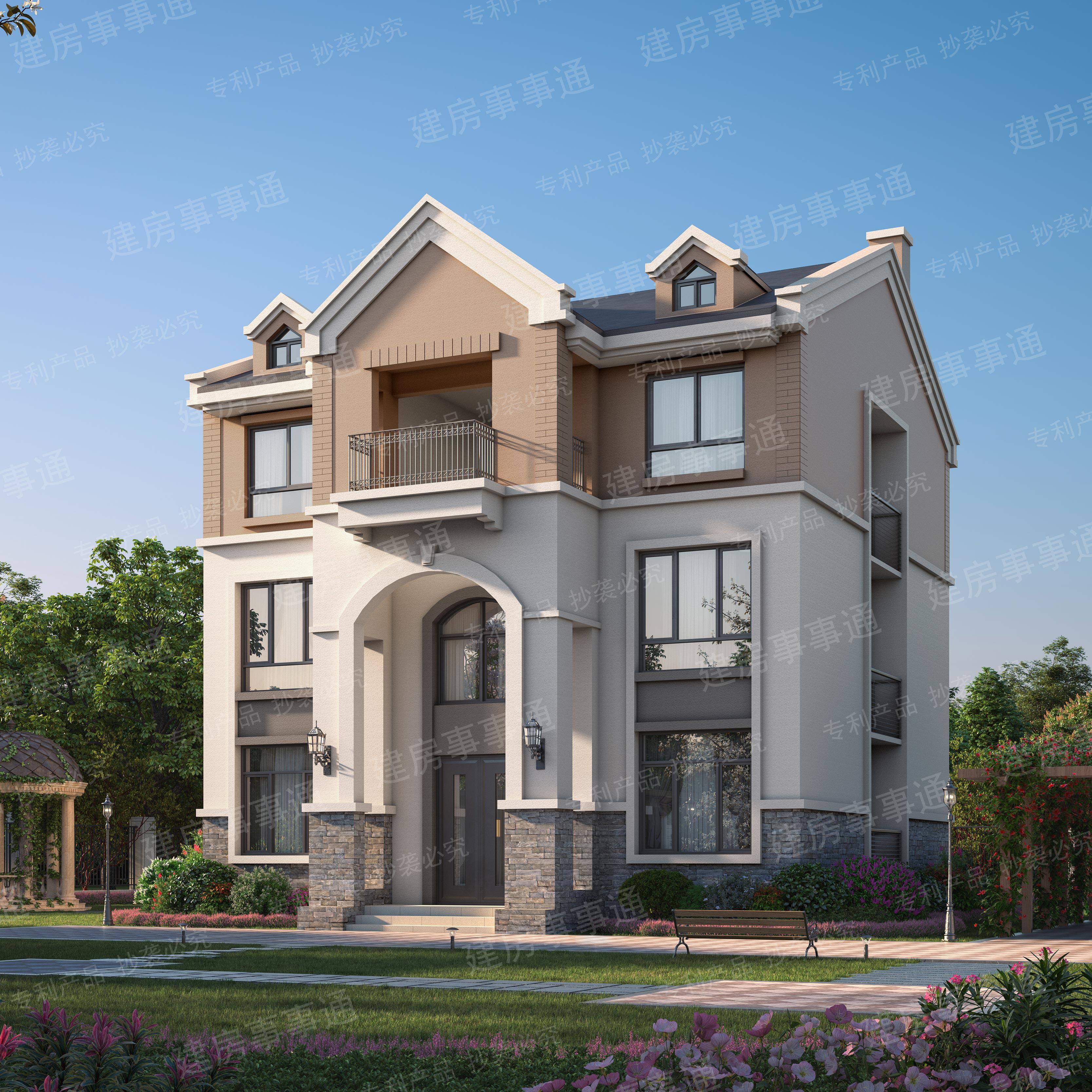 欧式-120英式风情别墅设计图纸三层农村自建房设计建筑施工效果图