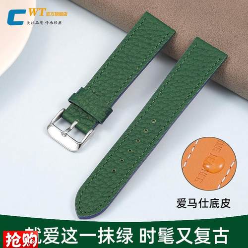 绿色手表带真皮男女适配劳力士精工飞亚达dw阿P玛尼小绿表ob天梭