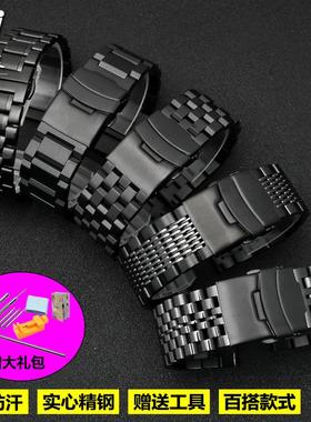 适配海鸥天王阿h玛尼AR1970/60008系列男实心精钢黑色手表带22