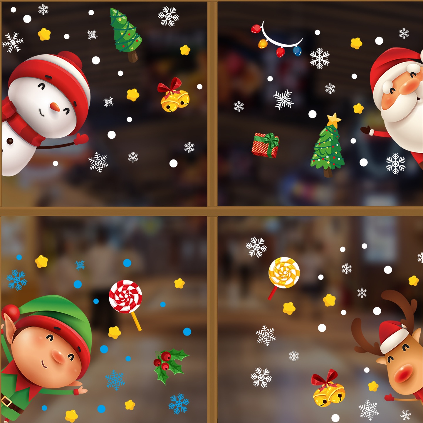 圣诞节装饰玻璃推拉门静电贴店铺商场橱窗圣诞老人自粘窗花贴