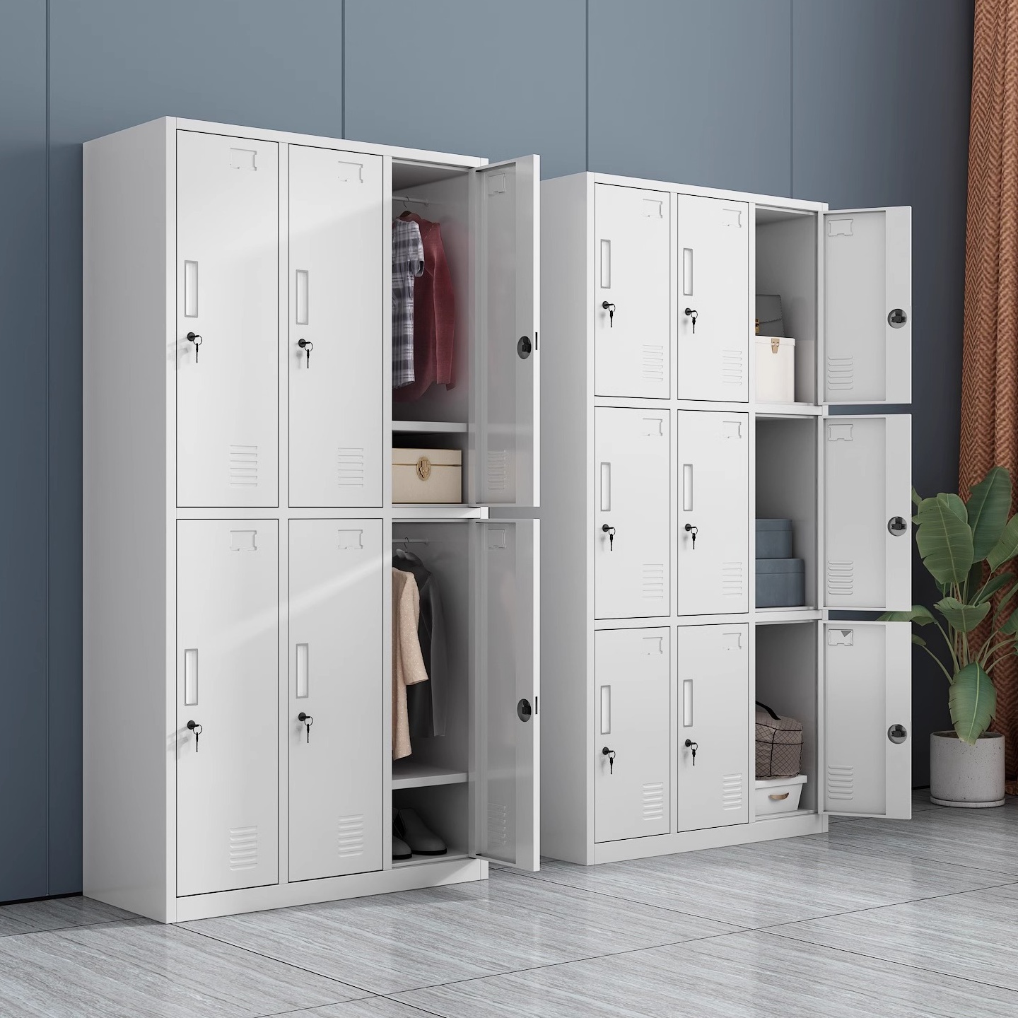 更衣柜员工储物柜宿舍带锁换衣柜铁皮存放收纳柜多门鞋柜碗柜