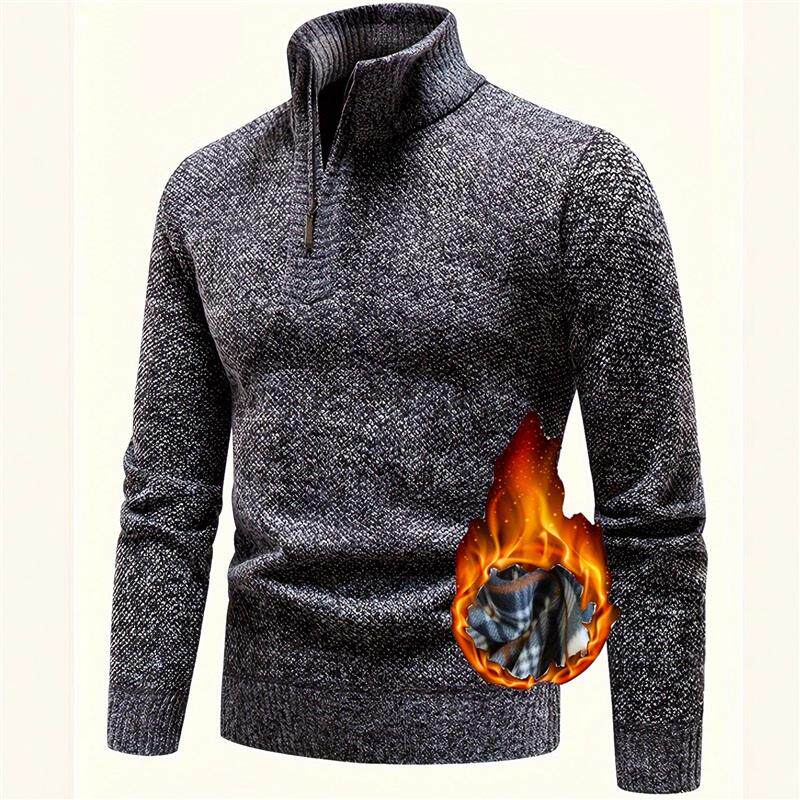 26跨境亚马逊秋冬季男装针织衫加绒加厚立领半拉链套头毛衣外套男