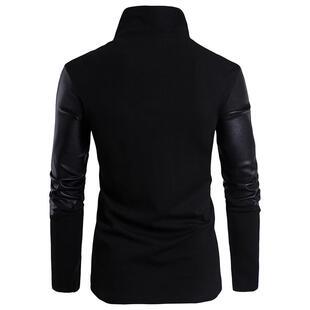 针织衫 欧码 外贸立领修身 新款 拼皮针织卫衣全棉X01001 2020春装