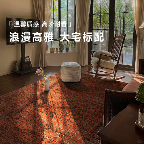 覆古印第安环保无胶中古波斯风客厅地毯法式红色高级卧室茶几地垫