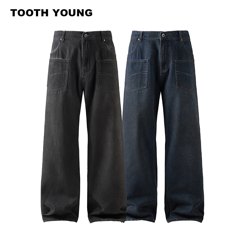 郑一爱穿搭【春上新】多口袋水洗做旧街头男士宽松直筒牛仔裤