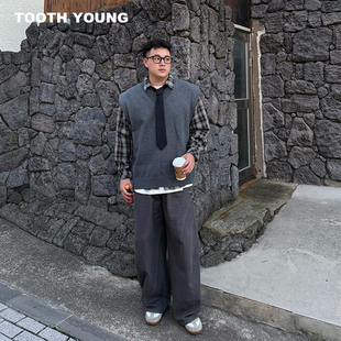 郑一爱穿搭【首尔男大】秋季男装针织背心毛衣单件大码休闲马甲