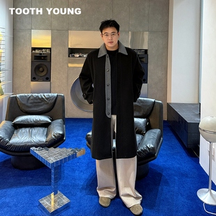 郑一爱穿搭【冬日恋歌】厚款拼色毛呢大衣冬季中长款宽松休闲外套