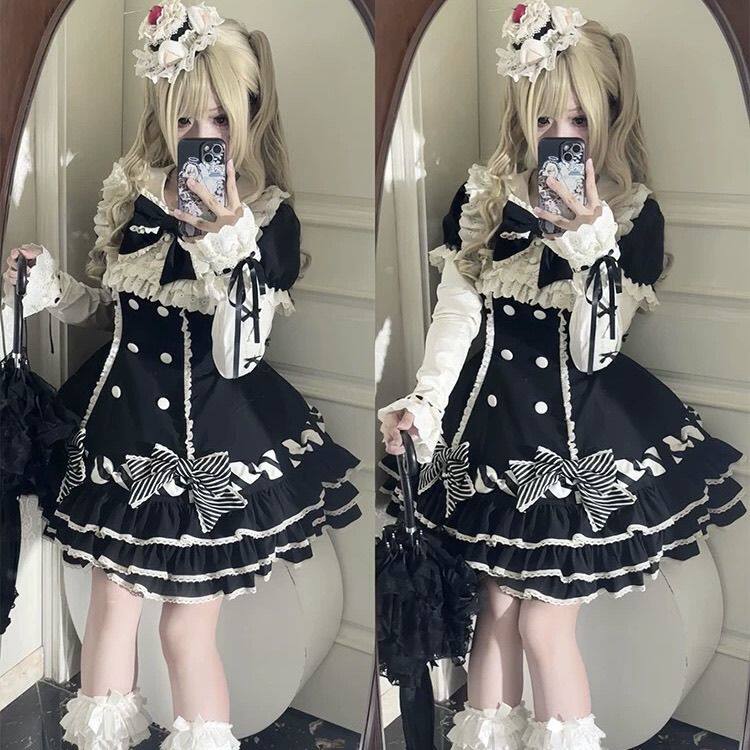 黑色条纹千层lolita裙可爱蛋糕风