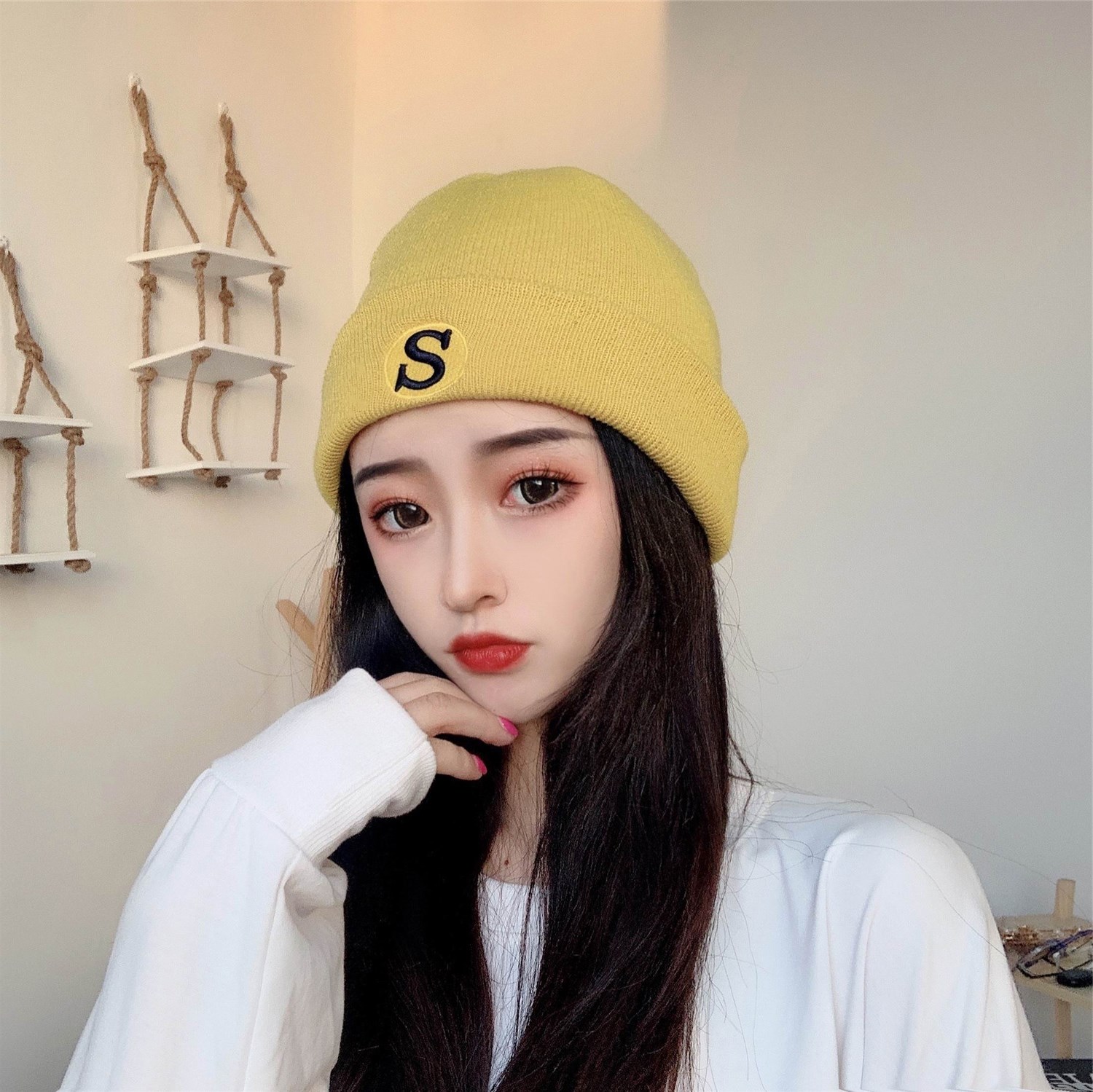 帽子女网红款 冬季紫色毛线帽百搭针织帽子女出游保暖