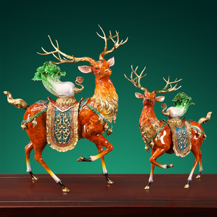 鹿鹿生财铜鹿摆件全铜梅花鹿中式 饰开业乔迁送礼 客厅招财办公室装