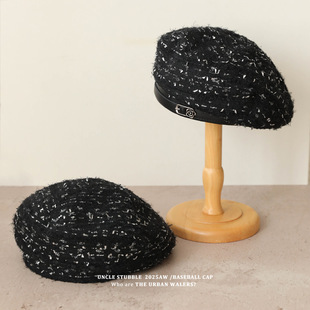 惠州市胡茬实业有限公司贝雷帽黑色小香风帽子秋冬马术帽前进帽女