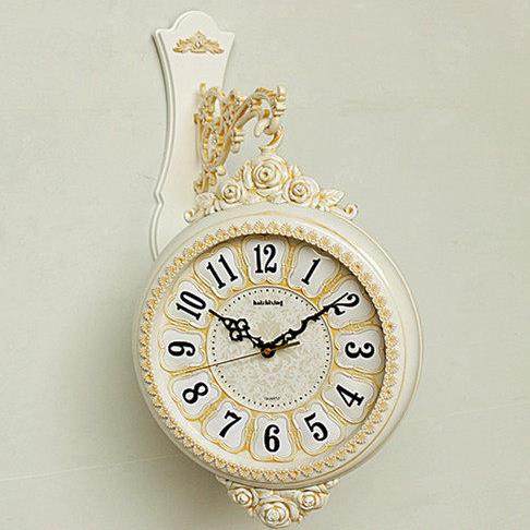 田园简约欧式钟表双面挂钟 客厅静音大号吊钟 两面圆形创意石英钟