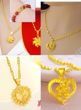 越南沙金锁骨项链小吊坠四叶草古法女士款不掉色夏轻奢小众高级感