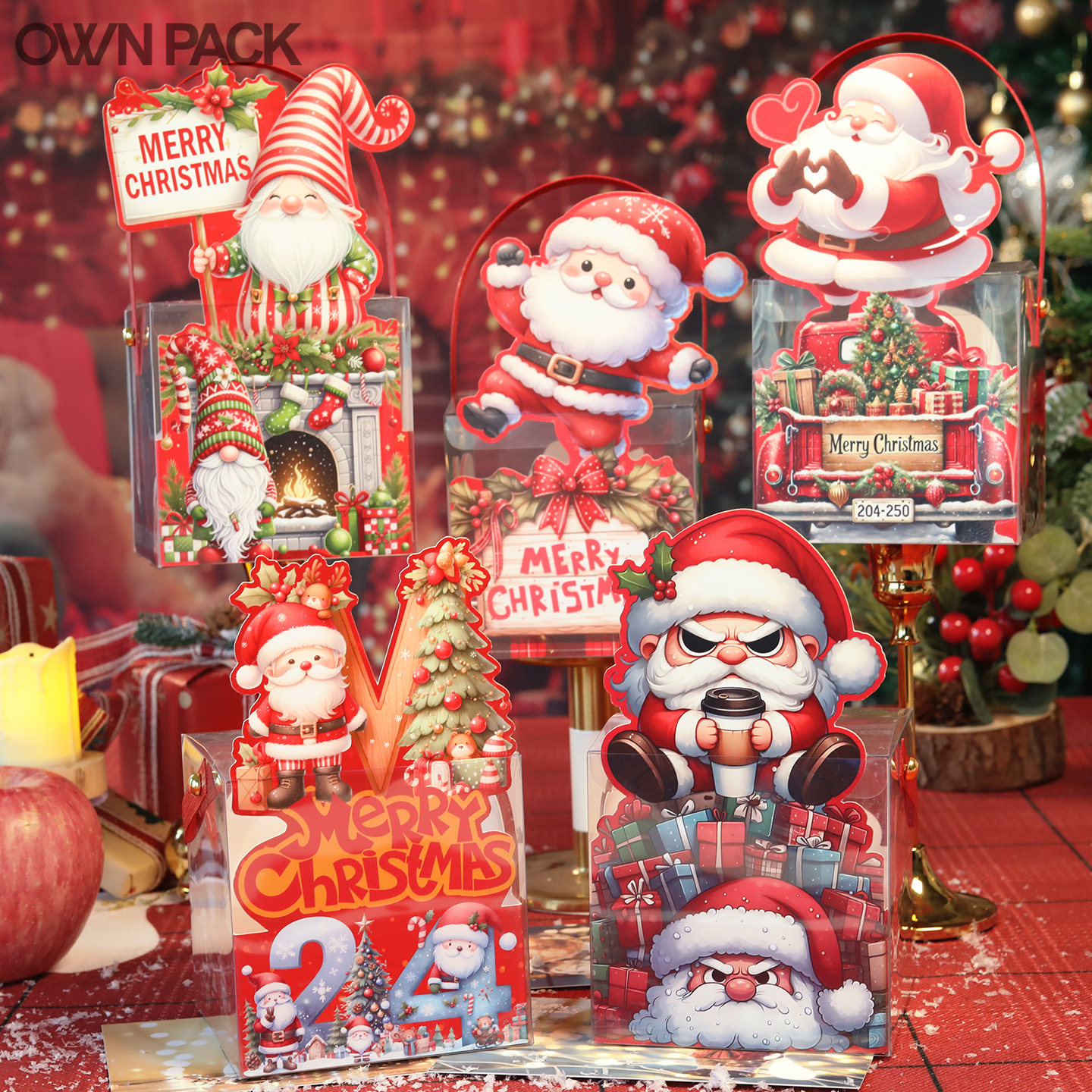 圣诞节苹果包装盒透明手提平安夜平安果包装盒苹果礼盒儿童糖果盒