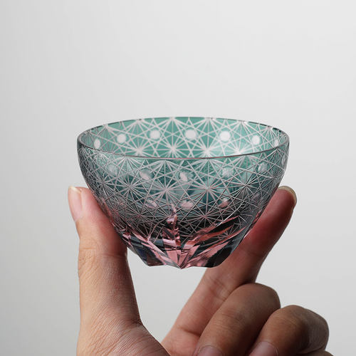 江户切子清酒杯琥珀复古星芒杯