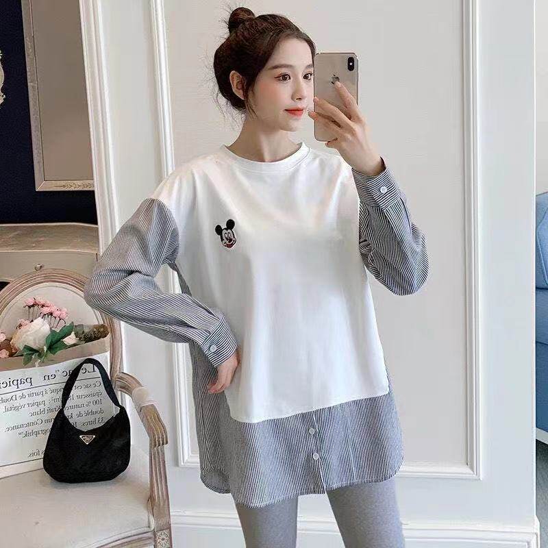 임산부 가을 의류 패셔너블한 트렌디 엄마 루즈 탑 새로운 한국식 임신 가을 임산부 긴팔 투피스 슈트