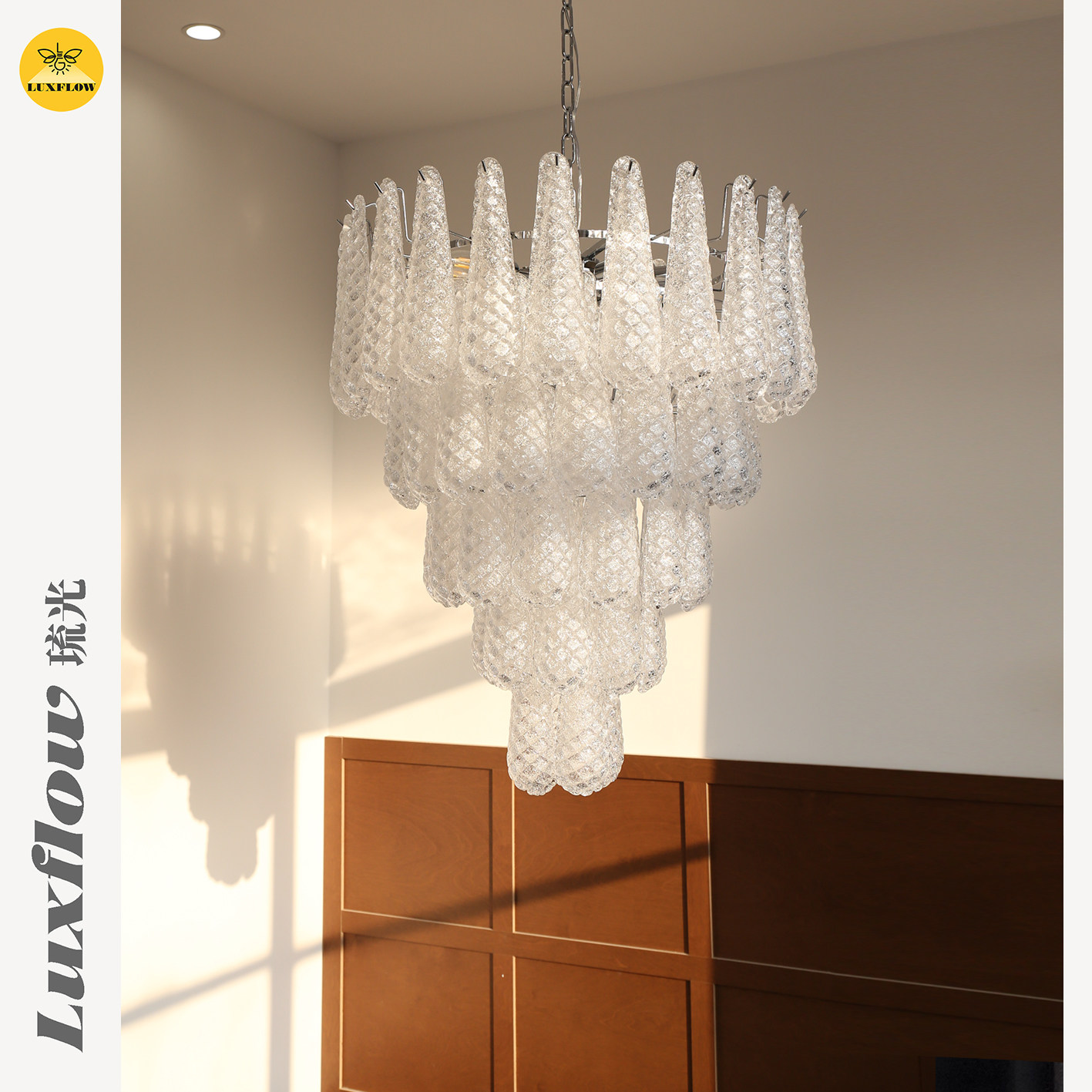 琉光法式Murano复古瀑布玻璃吊灯挑空别墅客厅轻奢灯卧室餐厅灯具,家装灯饰光源,客厅吊灯,淘宝优惠券,粉丝福利购,淘宝优惠卷