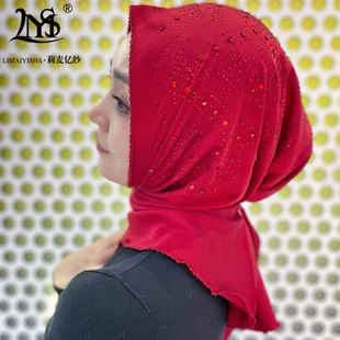 新款头巾女盖头休闲烫钻三角巾马来包头围巾时尚纱巾围脖旅游丝巾