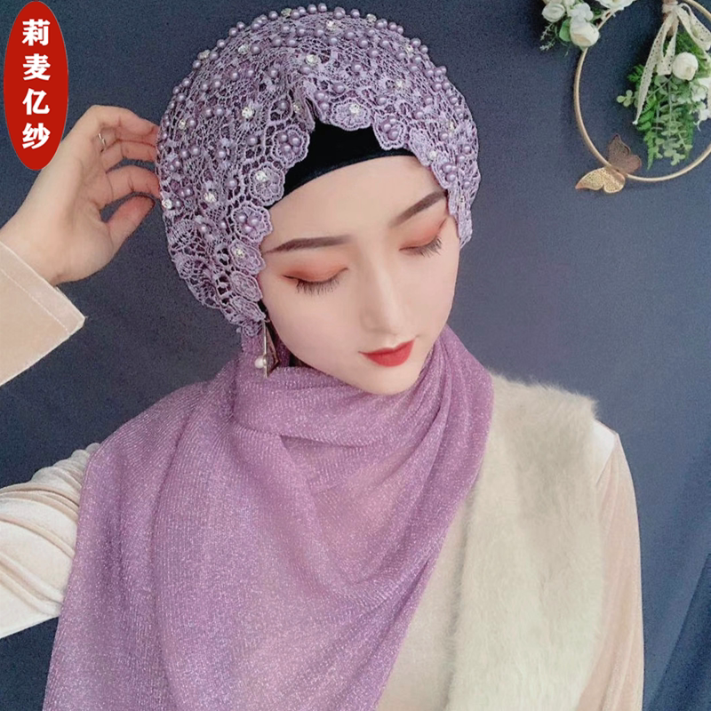 盖头女时尚头巾帽子云南遮发帽蕾丝包头帽韩版纱巾帽子一体绑巾帽