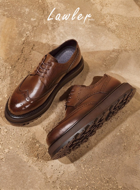 Lawler Duffy布洛克覆古皮鞋男覆古休闲厚底真皮德比鞋结婚新郎鞋