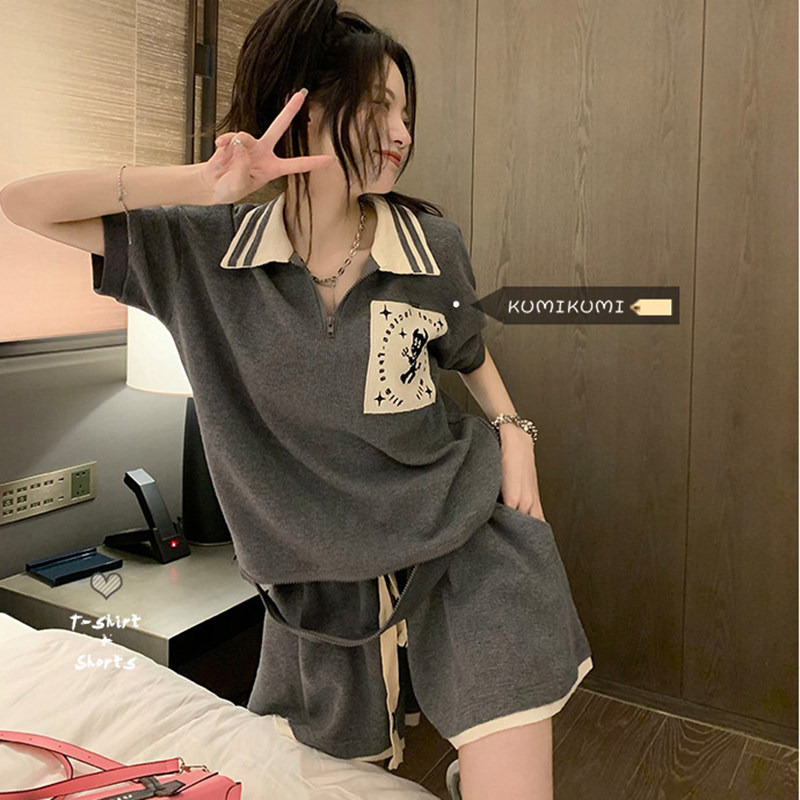 夏季休闲套装女纯棉短袖T