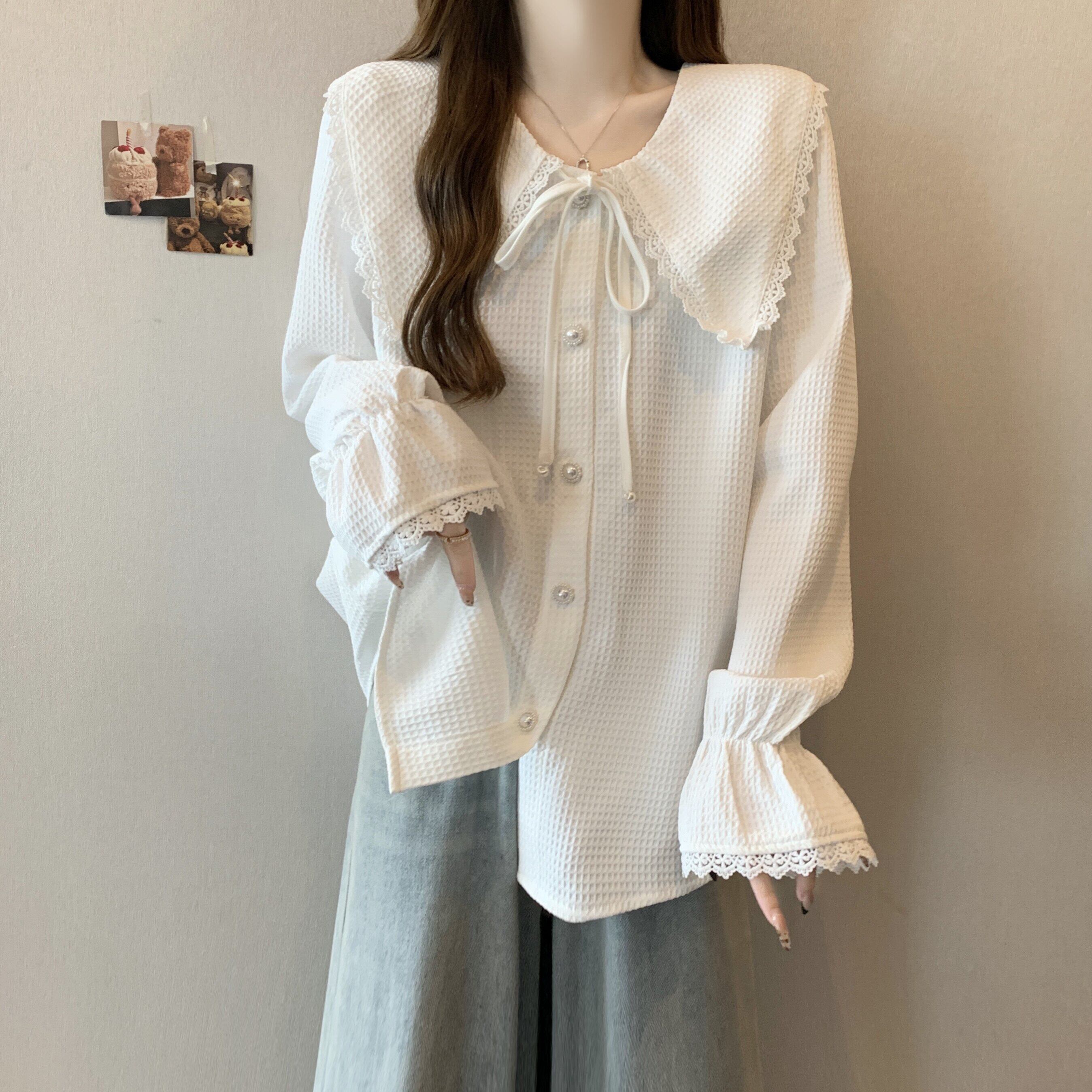 喇叭长袖衬衫女早春新款