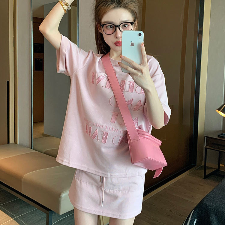 粉色短袖t恤套装女2026新