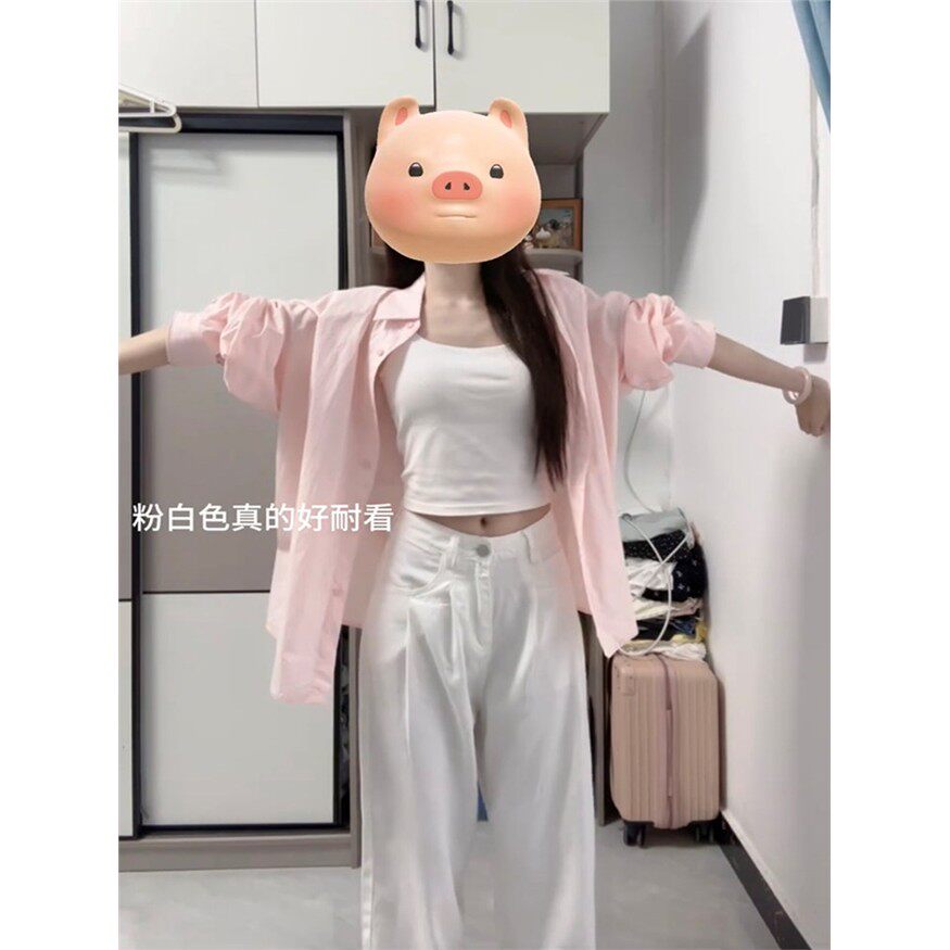 纯棉衬衫粉色早秋外套女