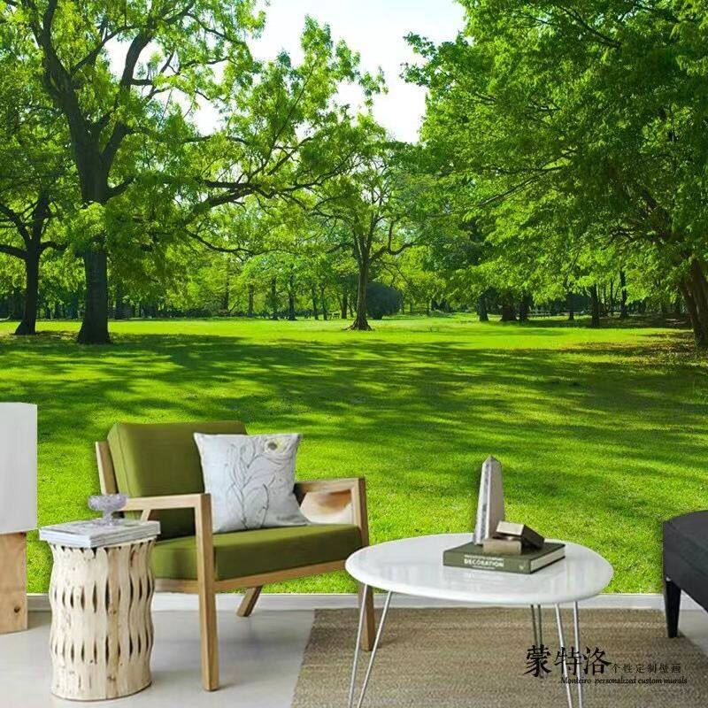 3d立体墙贴沙发背景壁纸绿色森林大自然风景壁画身临其境客厅布