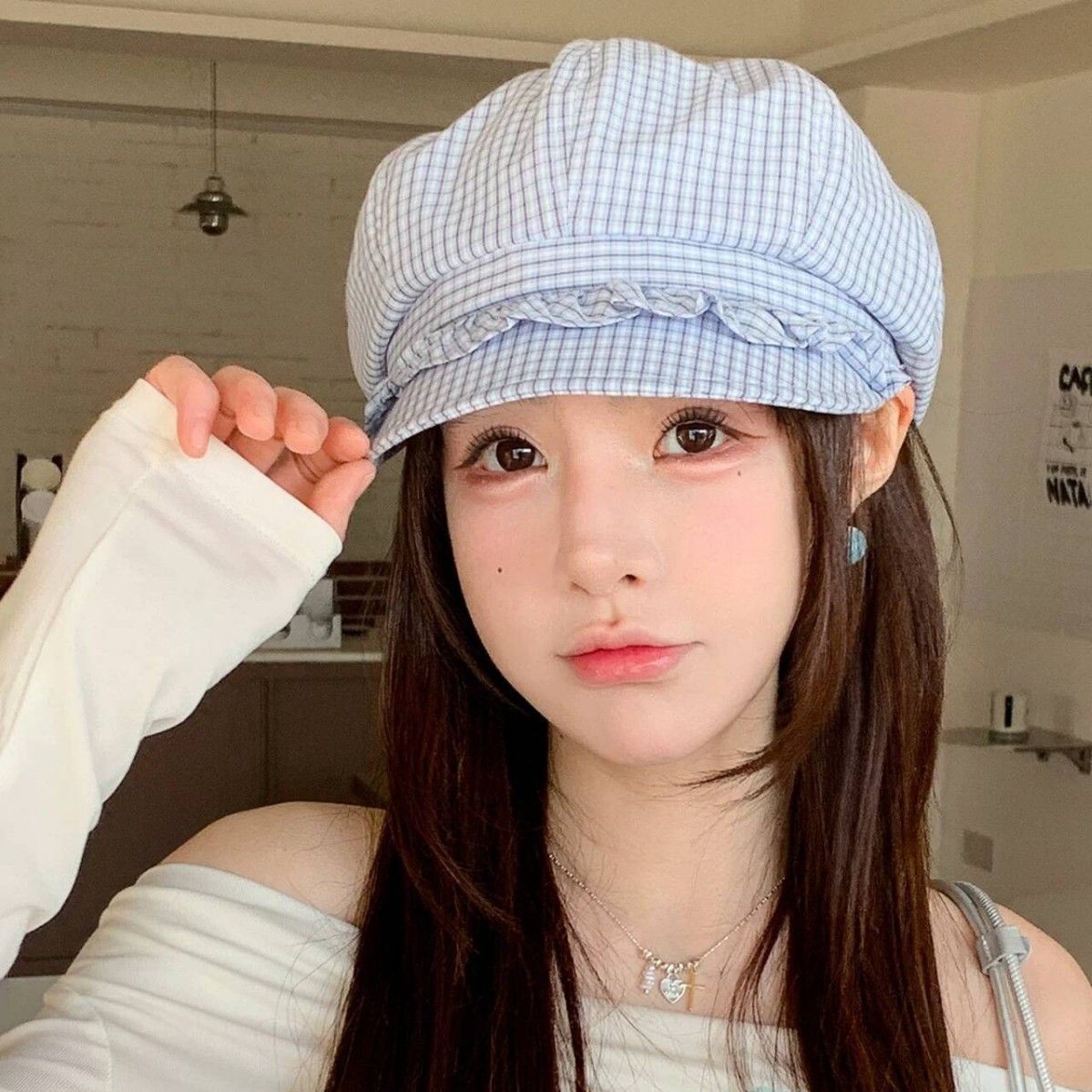 格纹八角帽女秋冬新款复古英伦风云朵贝雷帽日系女士显脸小报童帽