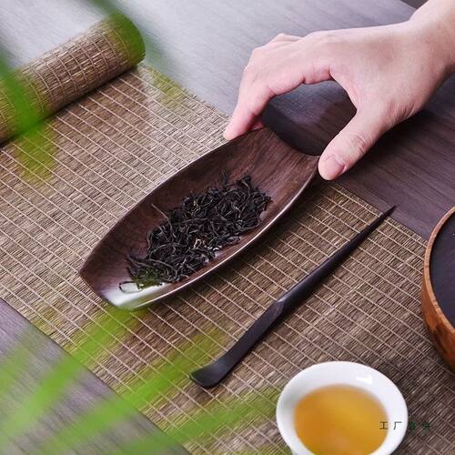 黑檀木高档茶则两件套家用茶拨茶勺取茶匙茶具配件醒茶荷实木茶侧
