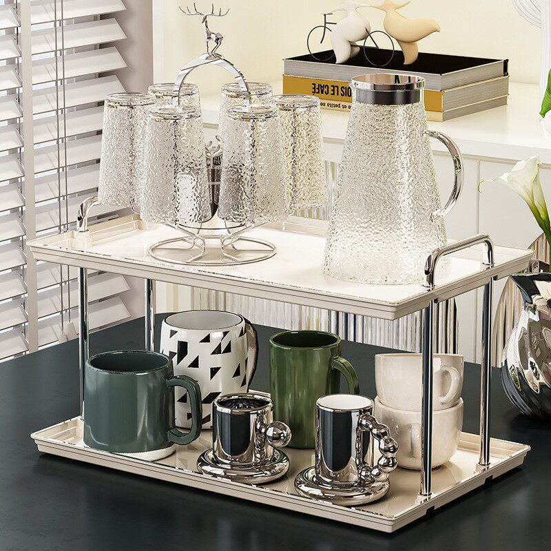 奶油风桌面置物架多层轻奢网红化妆品咖啡杯茶水马克杯子收纳