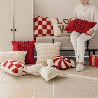 厂家直销北欧现代抱枕红色喜庆靠垫沙发床头靠枕办公室座椅靠