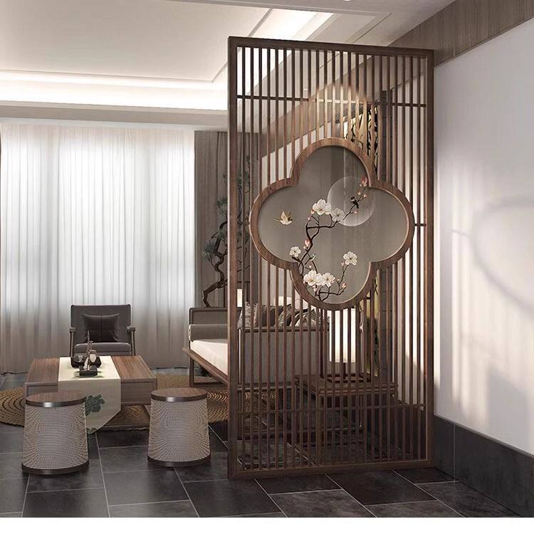 实木花格格栅入户门屏风玄关隔断新中式镂空花格榫卯背景墙装饰