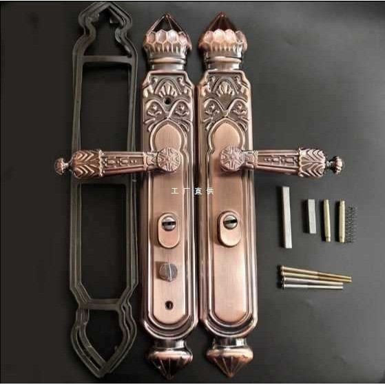 ?防盗门把手红古铜色通用型大门双开门锁把手拉手面板
