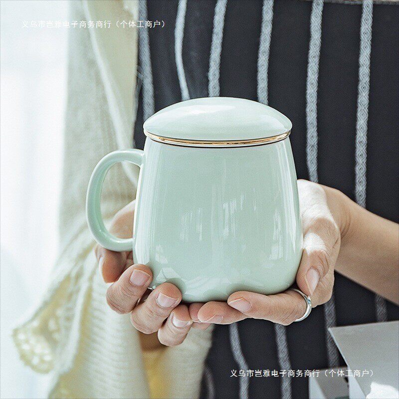 办公杯现货陶瓷茶水分离杯泡茶杯过滤马克杯水杯陶瓷杯 子带盖